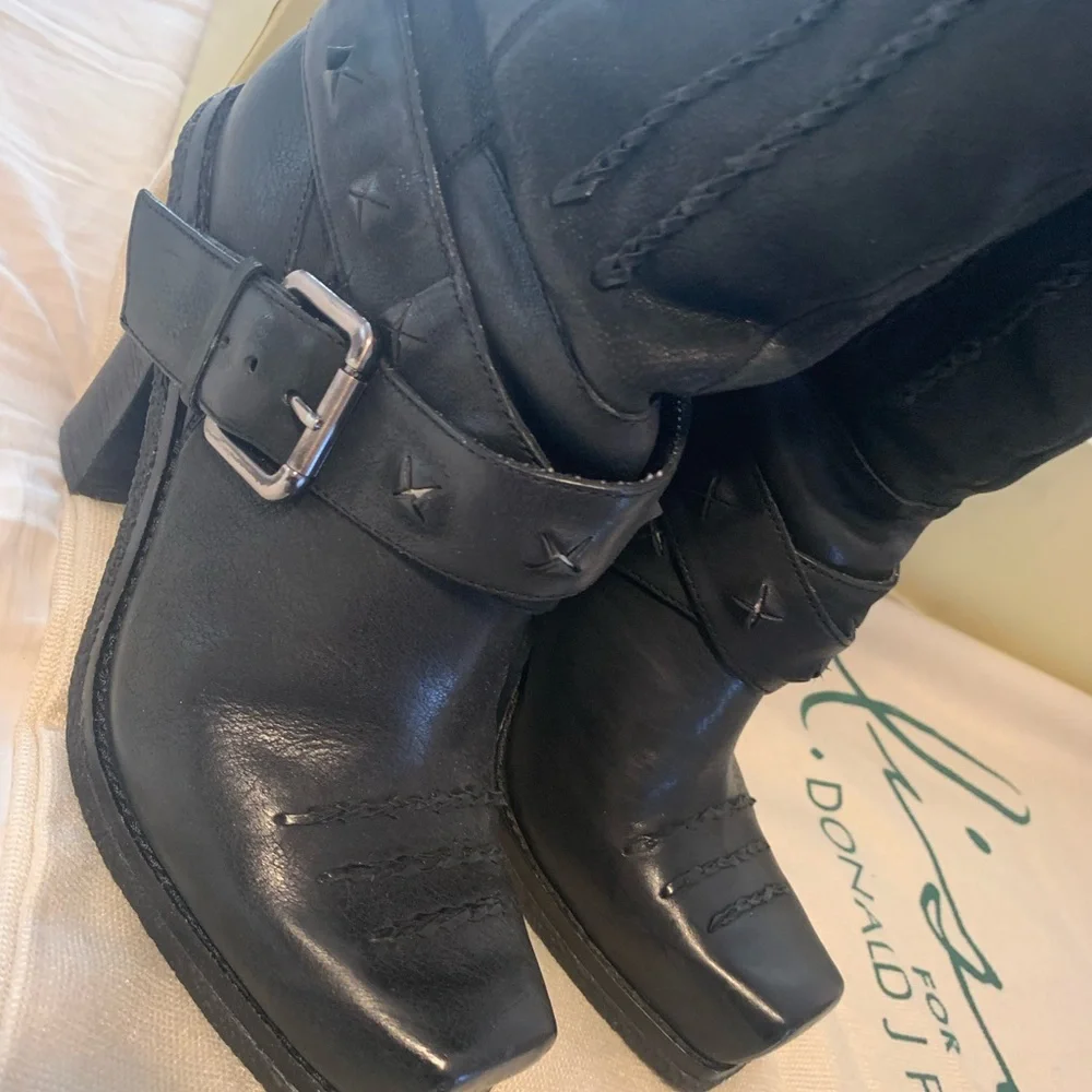 Donald J. Pliner Black Leather High Studded Boots Limited Edition